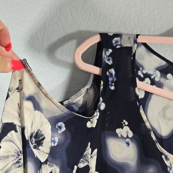 Rose & Olive Navy Floral Blouse Women's 2X Chiffon Cut-Out Long Sleeve Work Top - Picture 4 of 11